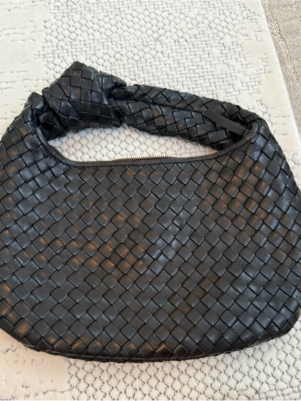 Woven Leather Hobo Bag - Black